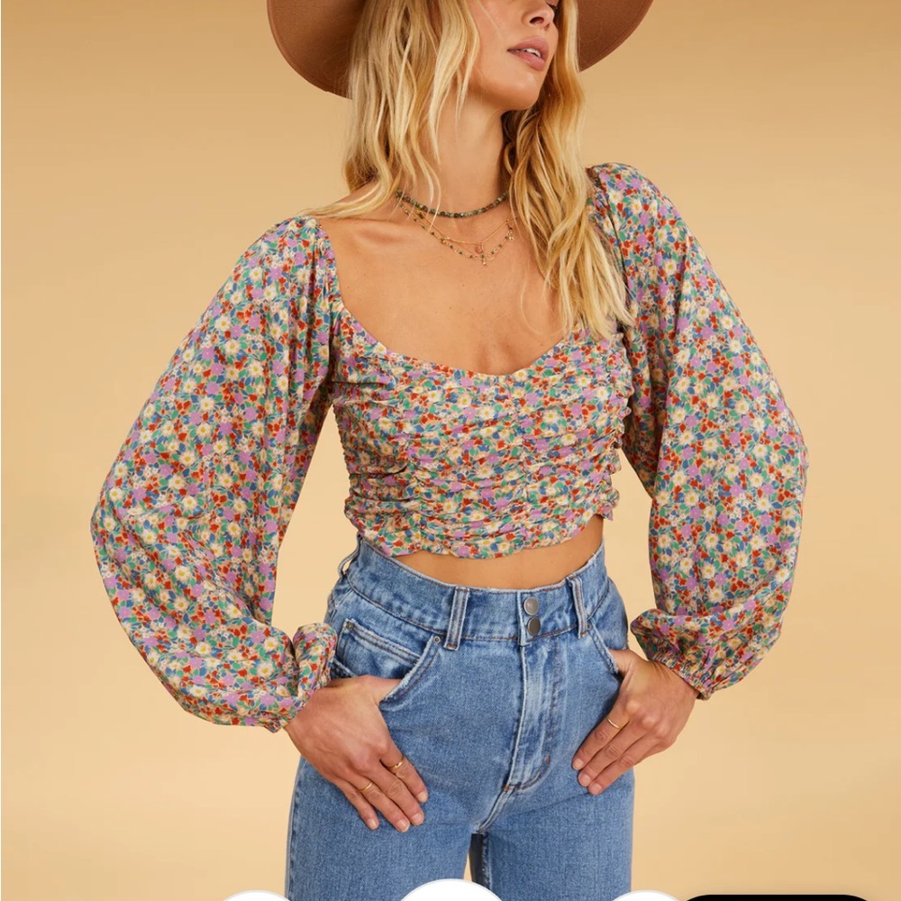 Floral Puff Sleeve Crop Top